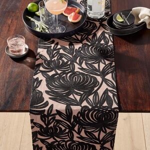 Crate & Barrel embroidered Chrysa table runner 14 x 90 floral design cotton